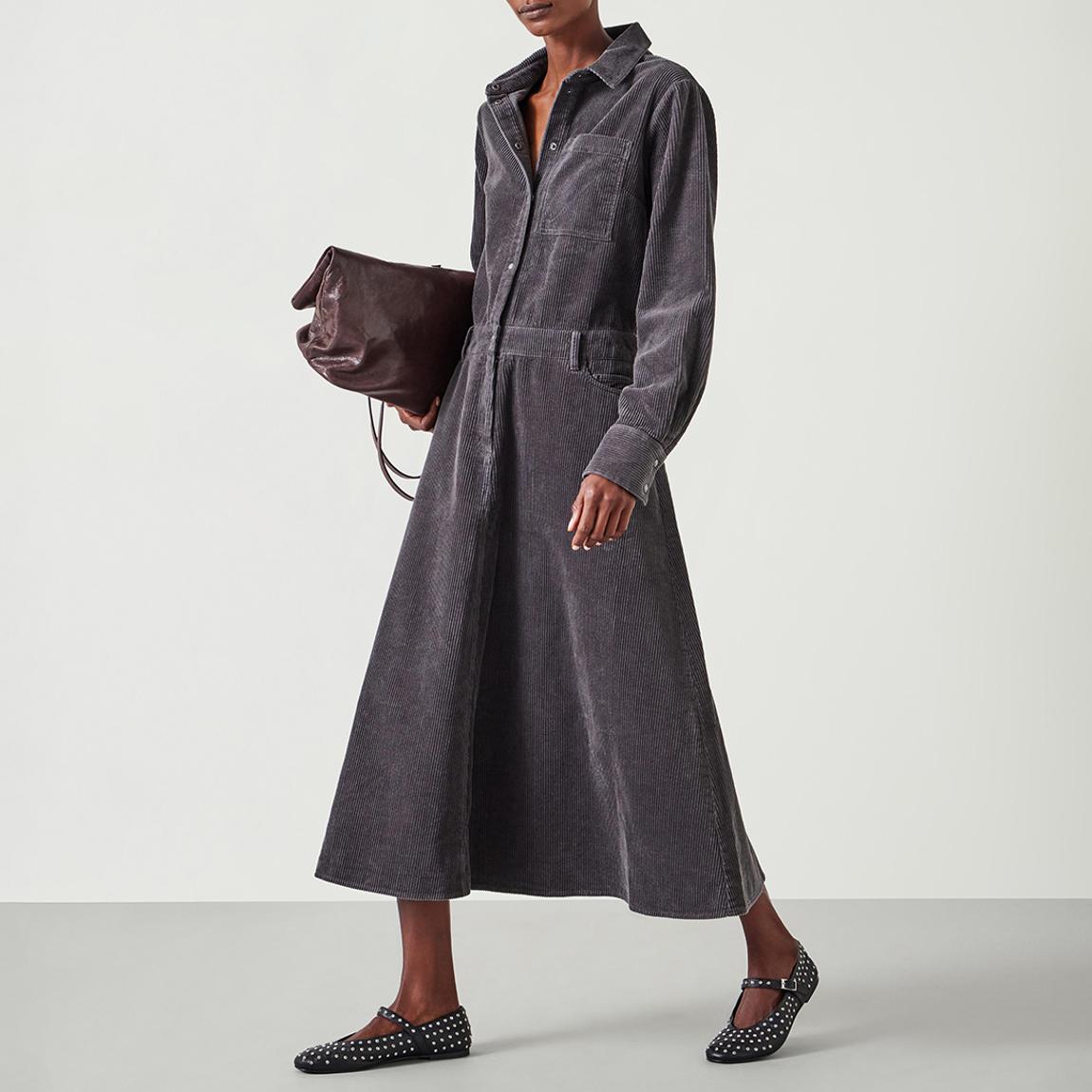 Slate Grey Bella Cord Midi Dress main product photo