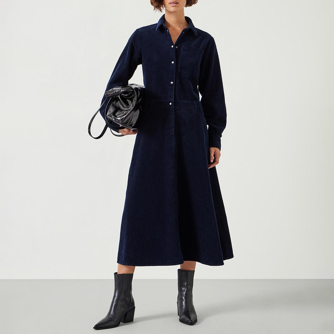 Navy Bella Cord Midi Dress main product photo