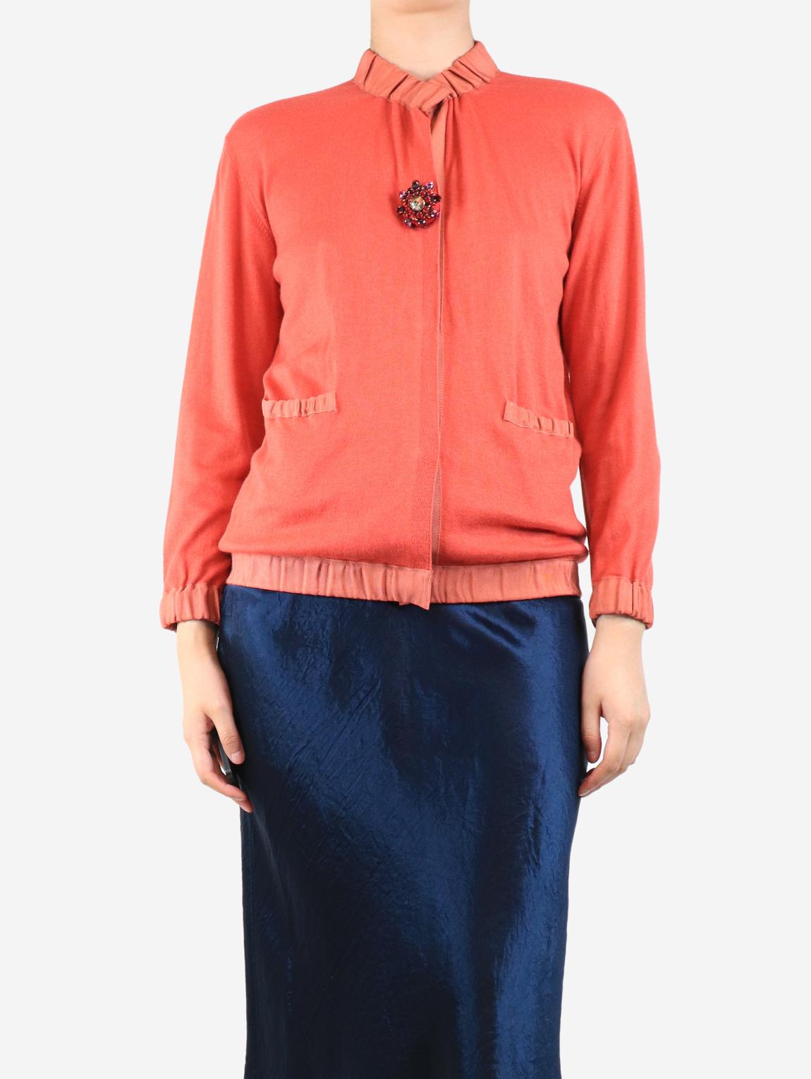 Red jewel-button cardigan main product photo