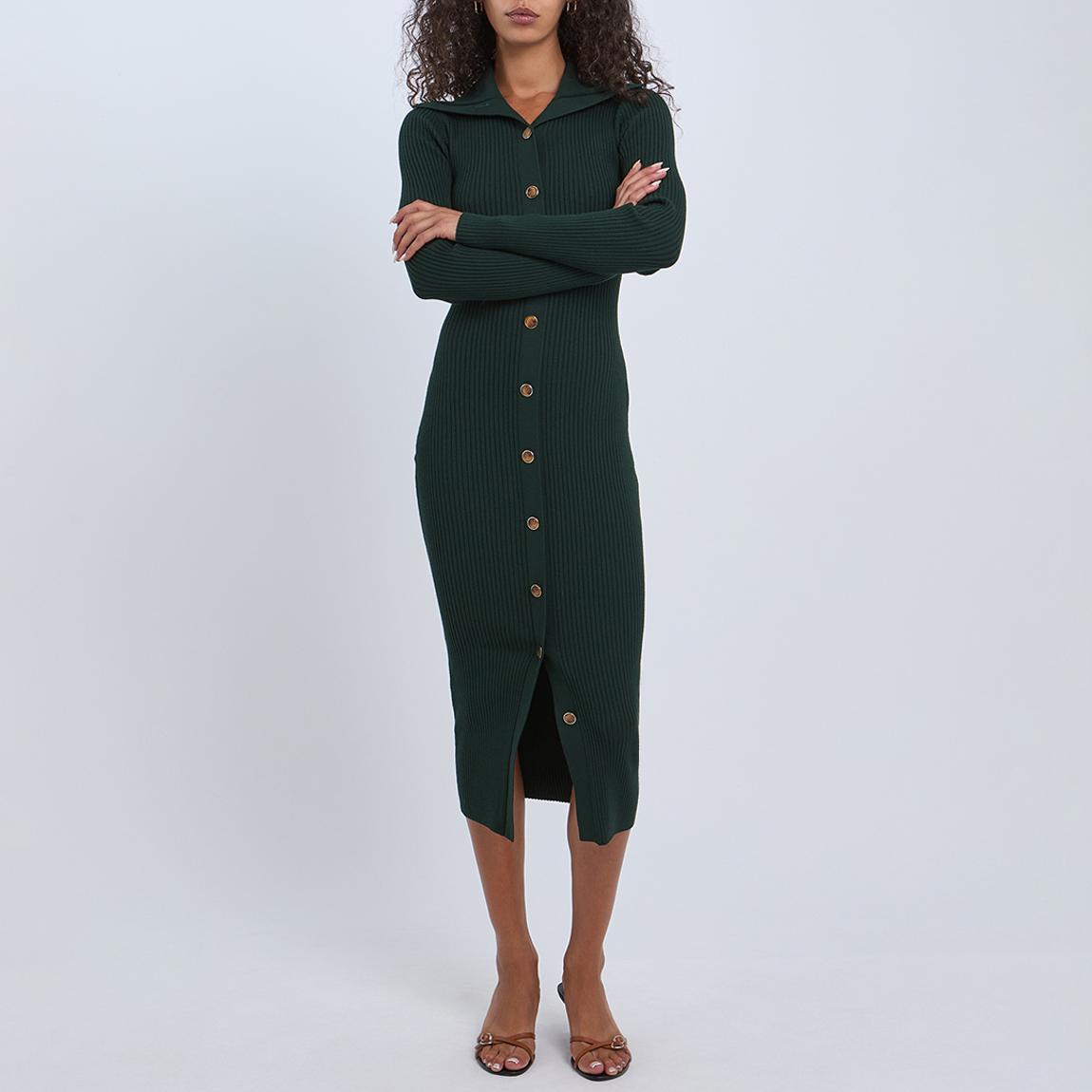 Green Maria Button Front Rib Knit Midi Dress main product photo