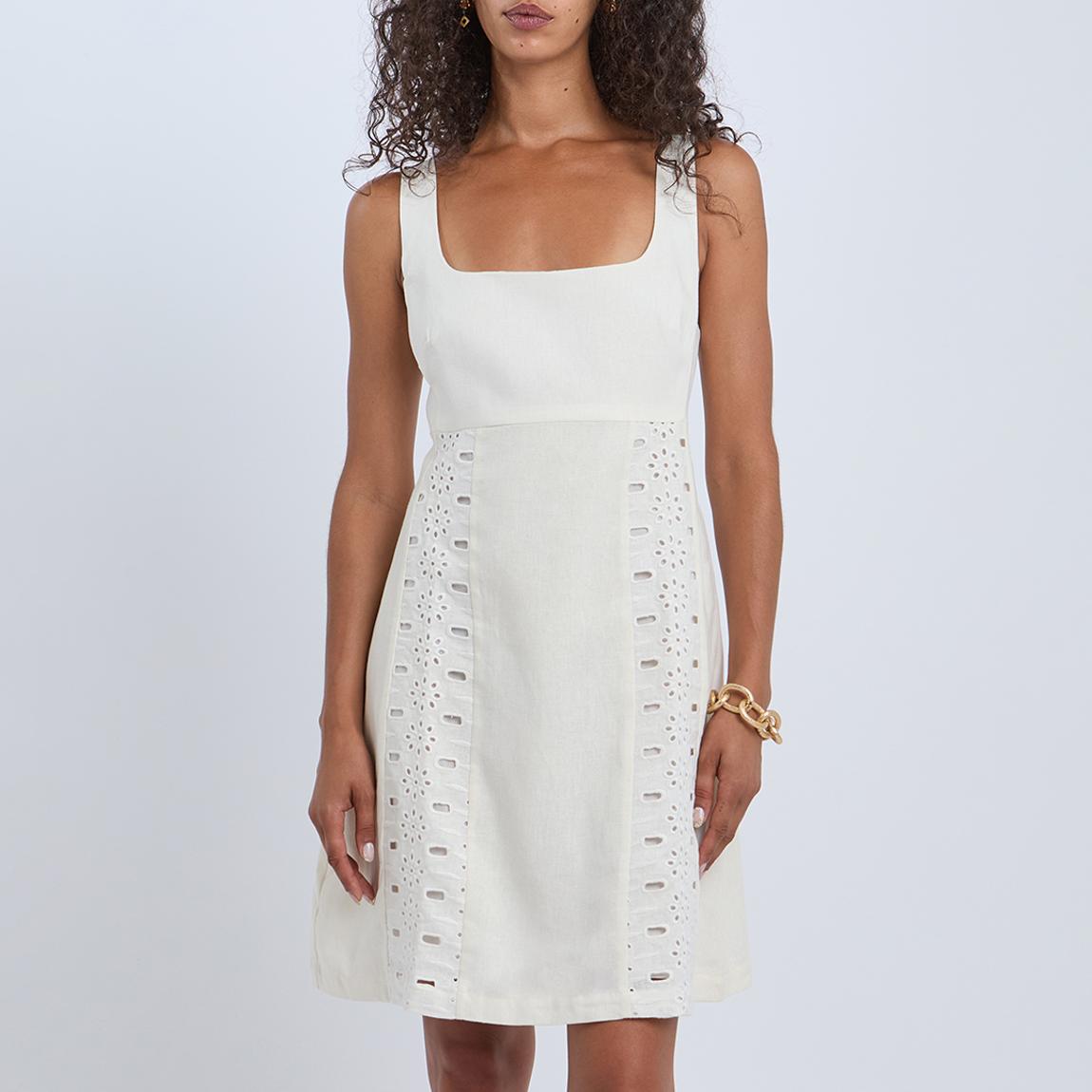 White Dorothea Broderie Linen Blend Mini Dress main product photo