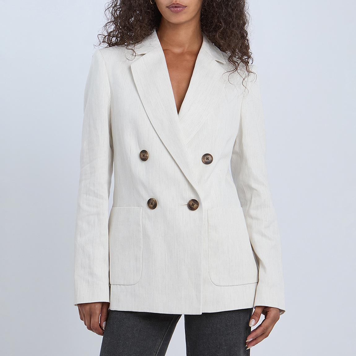 White Pinstripe Avalon Linen Blend Blazer main product photo