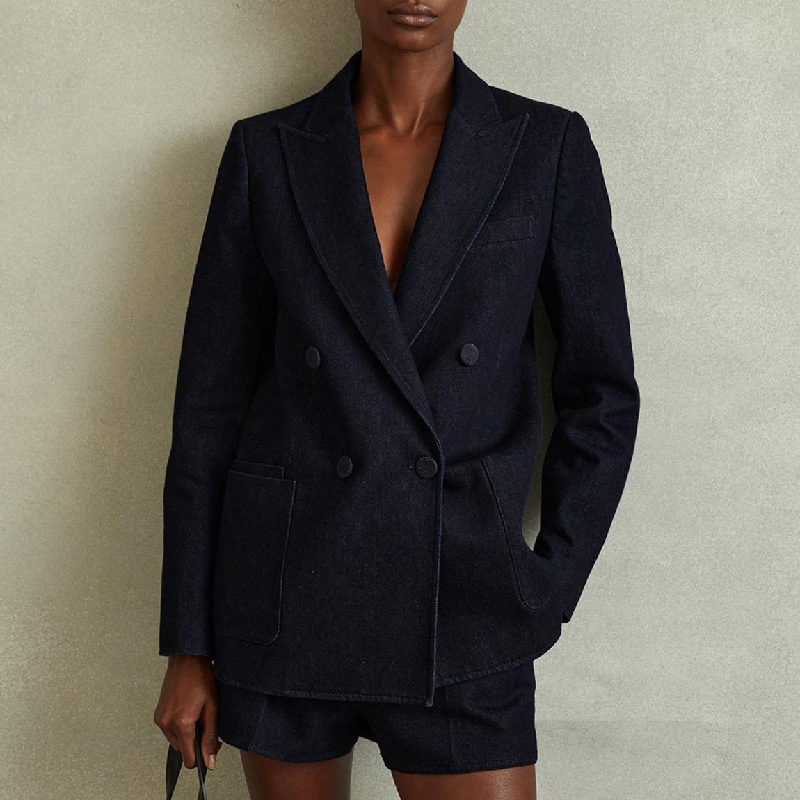 Dark Blue Maya Double Breasted Denim Blazer main product photo
