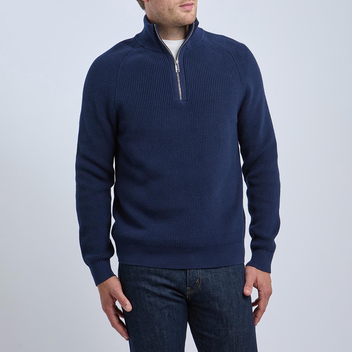 Navy Buckingham Ribbed Quarter Zip Cotton Jumper main product photo