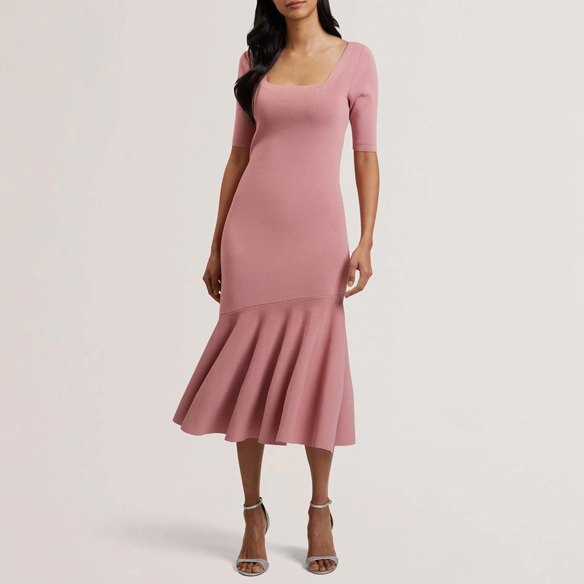 Pink Miyha Knitted Flippy Midi Dress main product photo