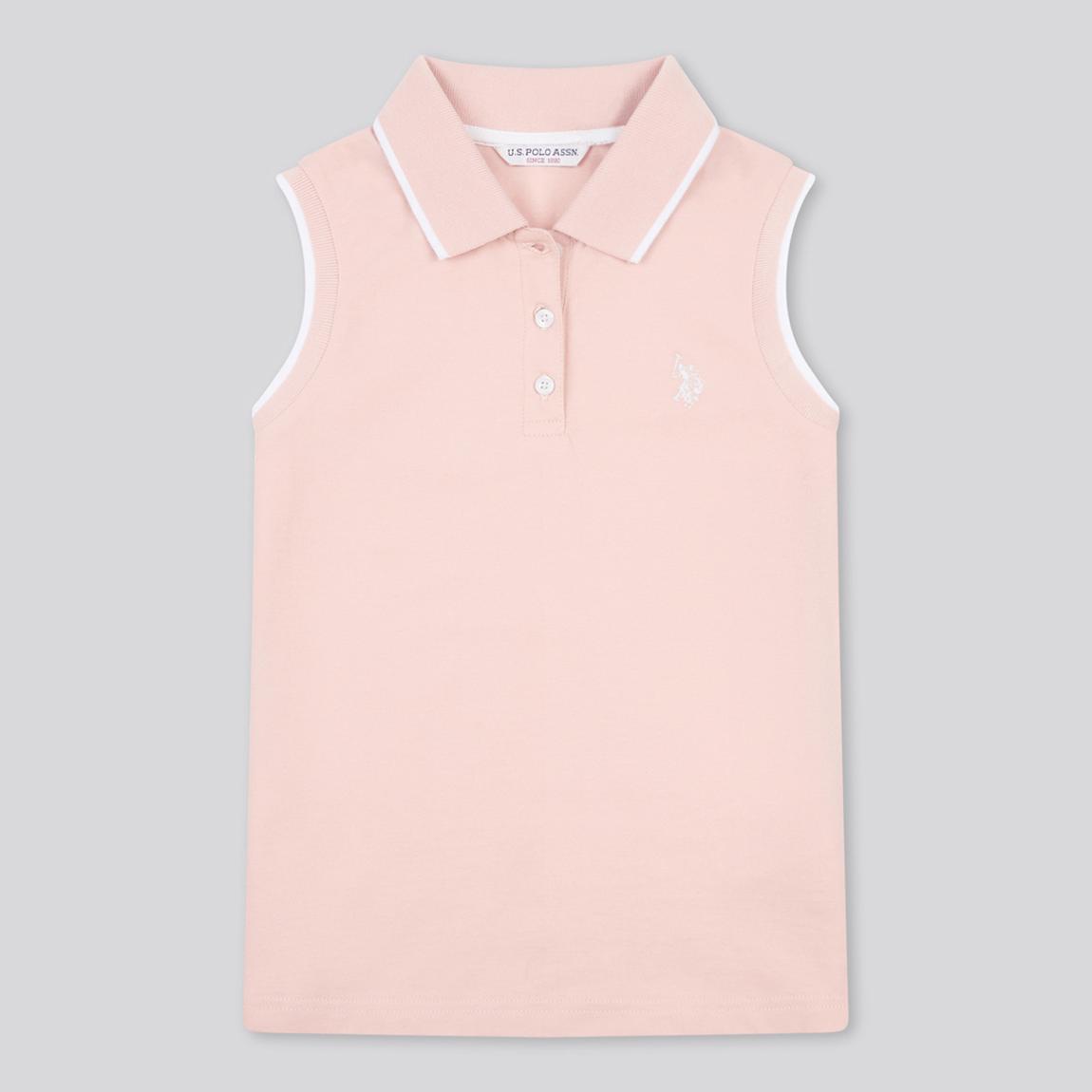 Girl's Light Pink Sleeveless Pique Polo Shirt main product photo