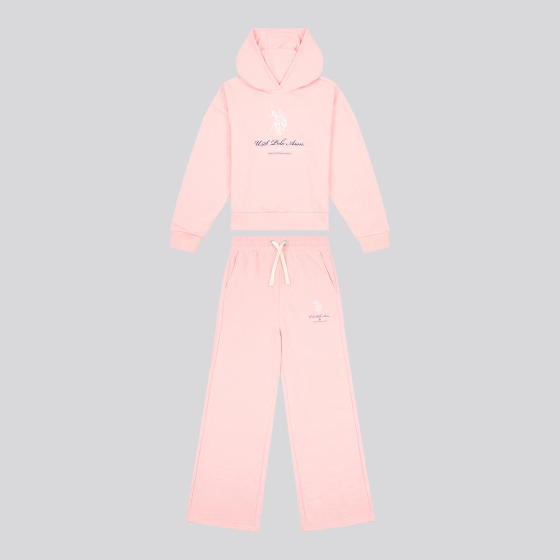 Girl's Pink Graphic Hoodie & Wide Jogger Set main product photo