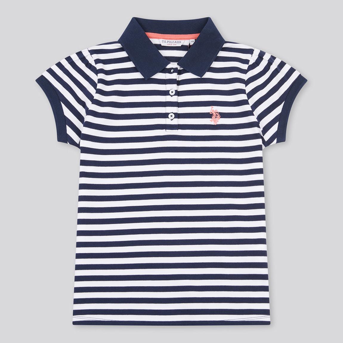 Girl's Navy Cap Sleeve Stripe Pique Polo Shirt main product photo
