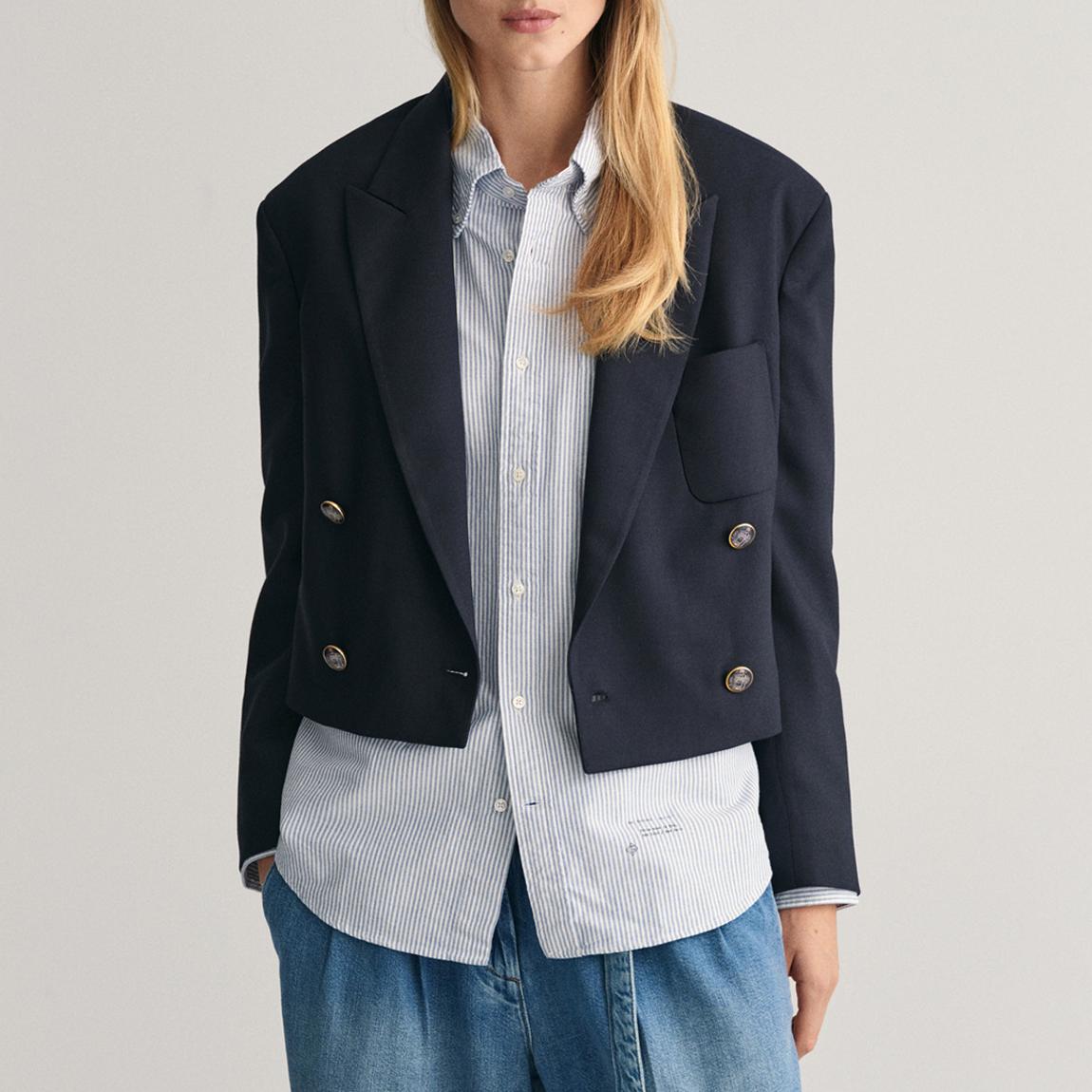 Navy Relaxed Cropped Wool Blend Blazer main product photo