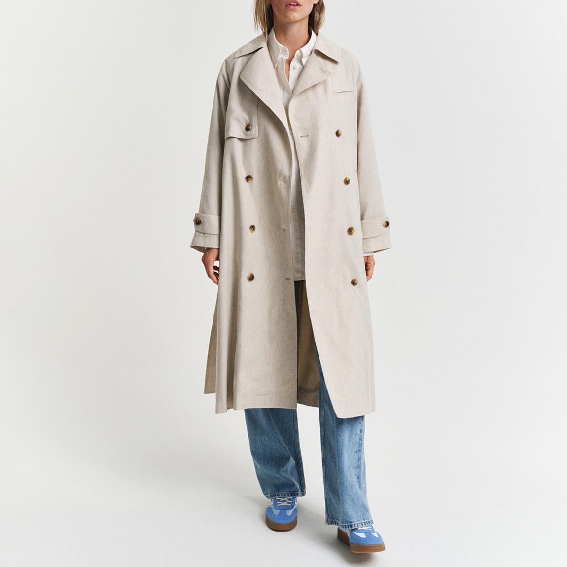 Stone Linen Blend Trench Coat main product photo