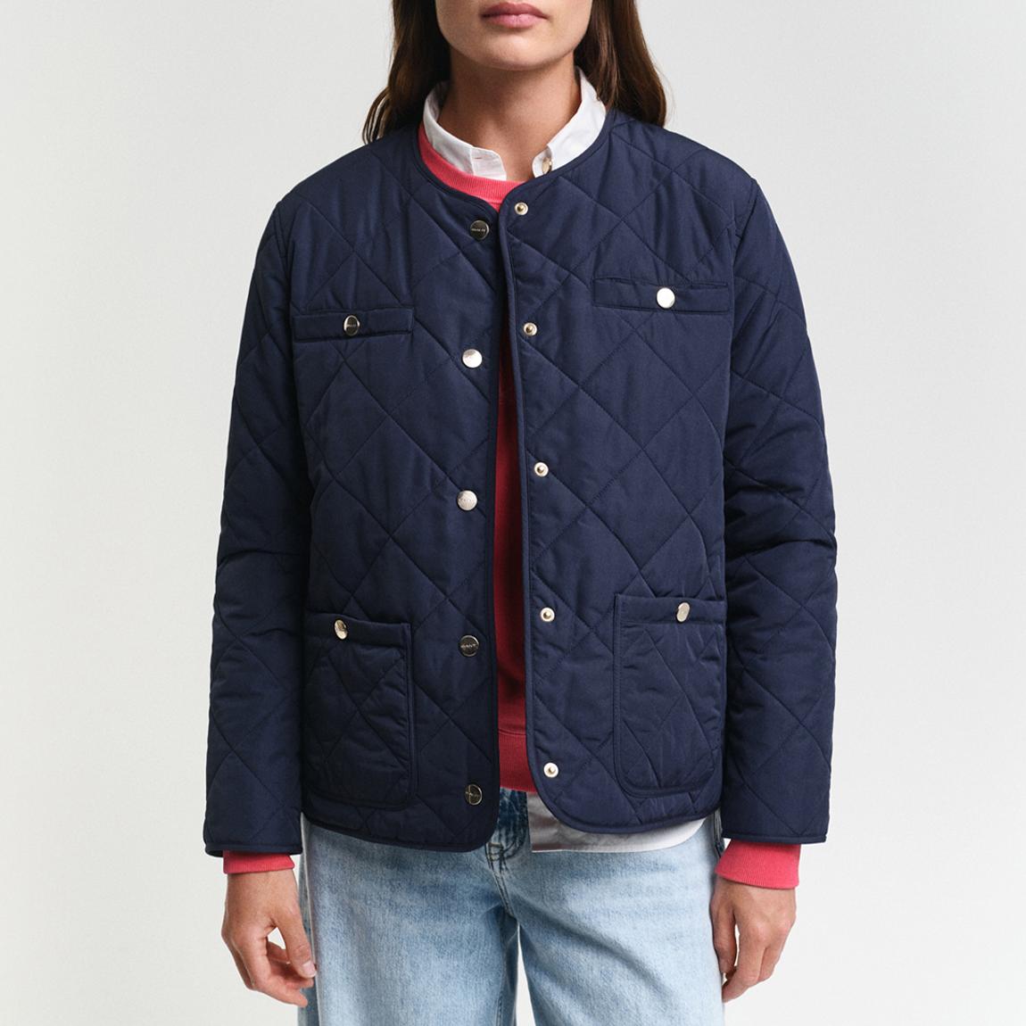 Navy Quilted Collarless Jacket main product photo