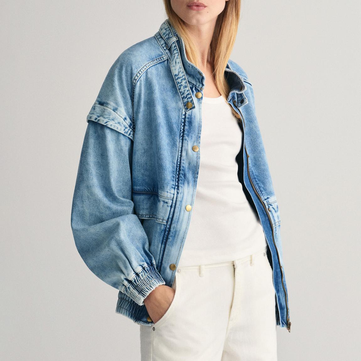 Blue Relaxed Denim Bomber Jacket main product photo