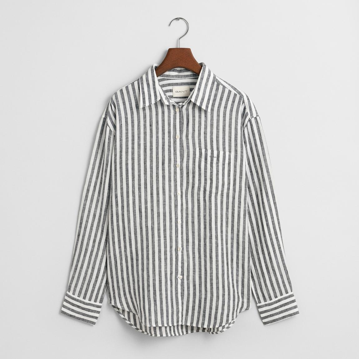 Black Relaxed Striped Linen Shirt main product photo