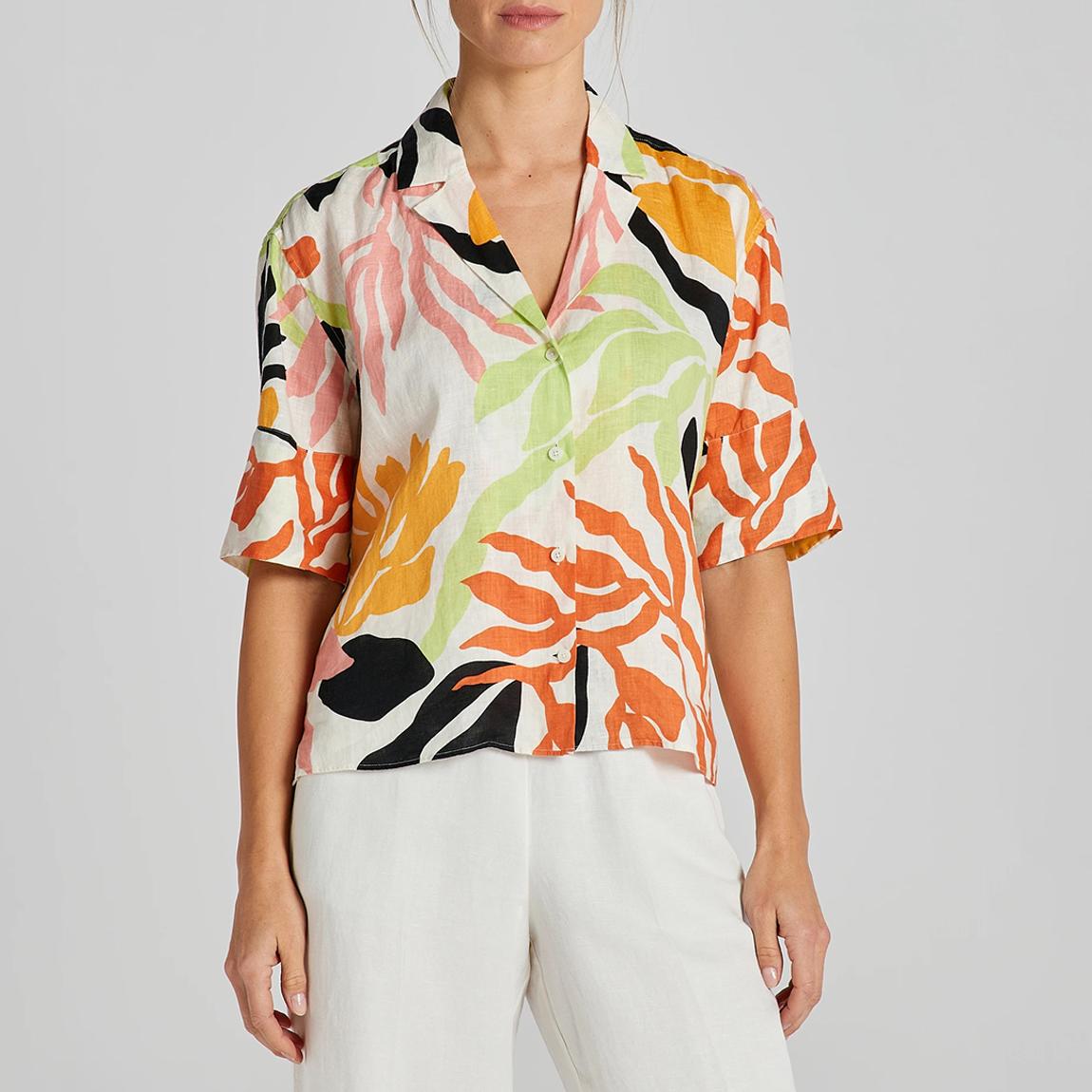 Sand Palm Print Linen Camp Shirt main product photo