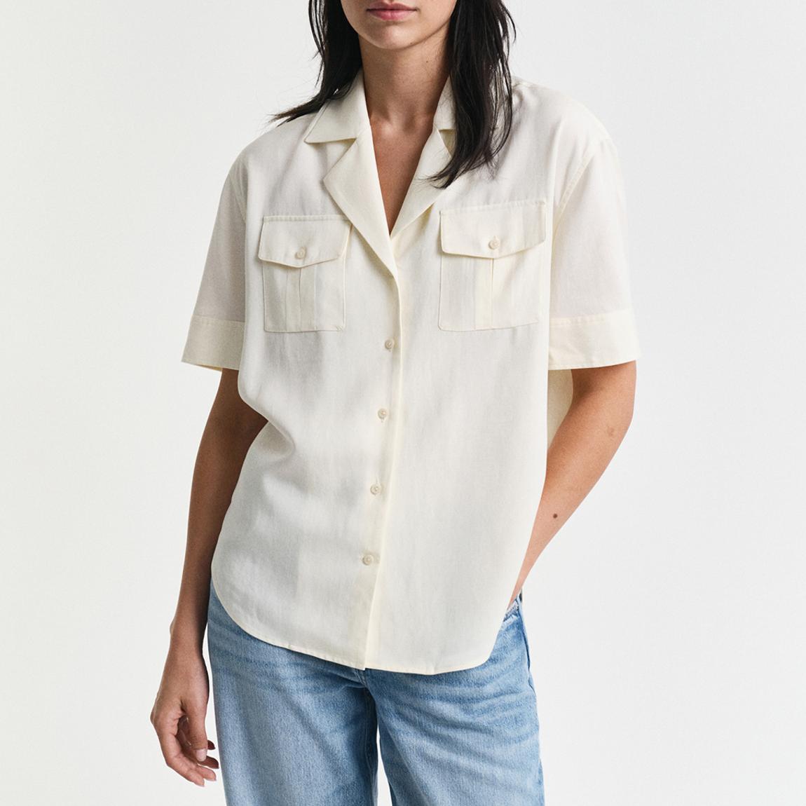 Cream Linen Blend Camp Pocket Shirt main product photo