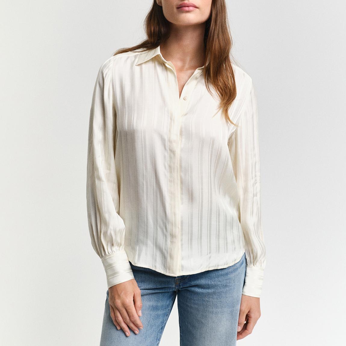 Cream Relaxed Satin Striped Shirt main product photo