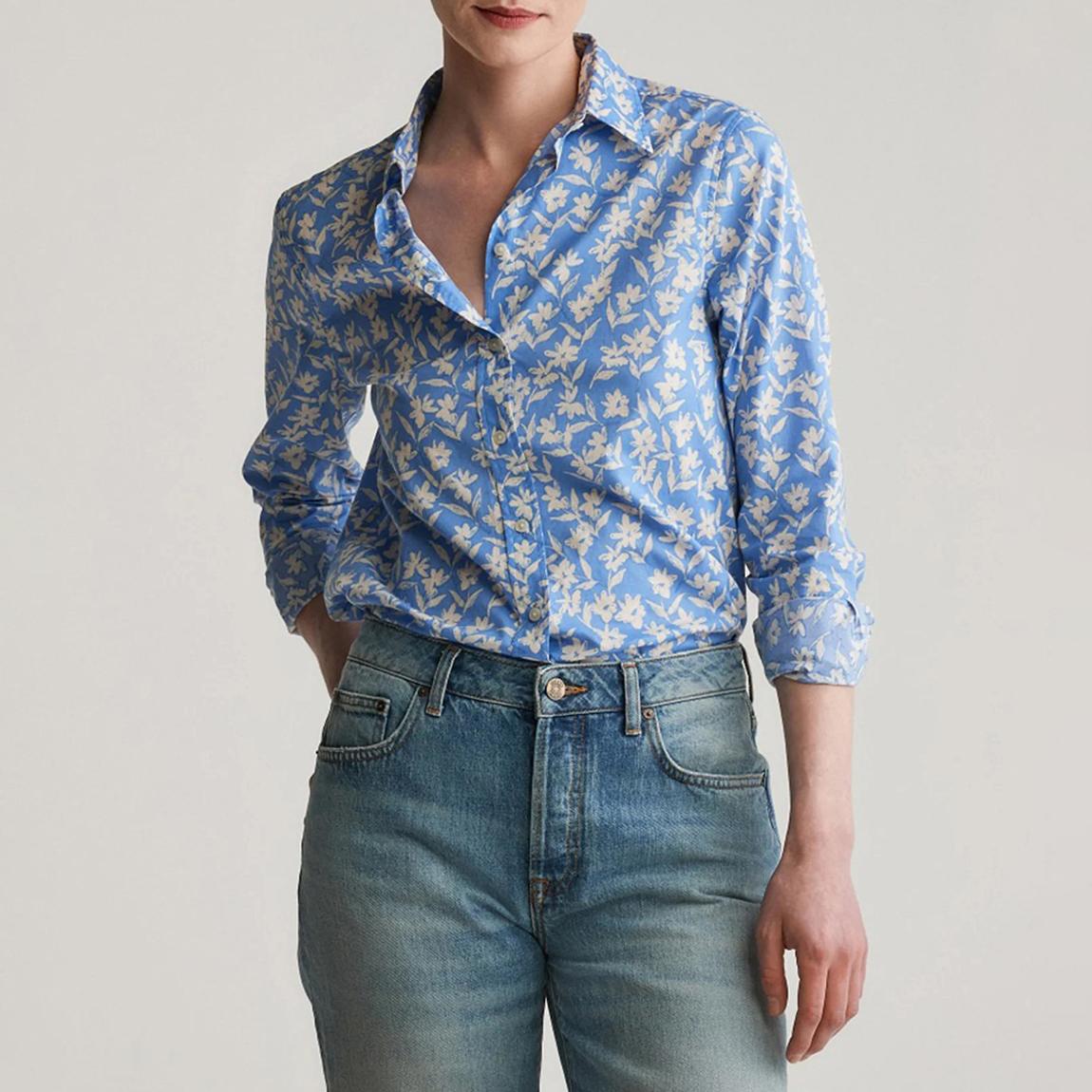 Blue Regular Floral Print Voile Shirt main product photo