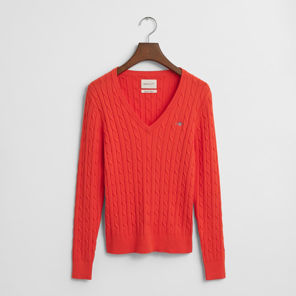 Deep Orange Stretch Cable Knit V-Neck Jumper main product photo