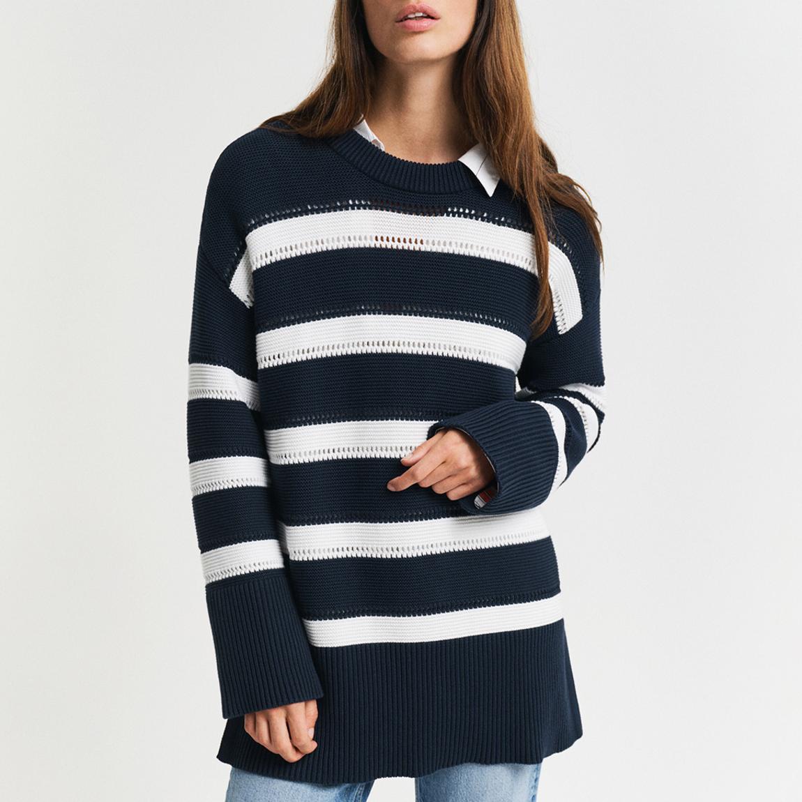 Navy/White Striped Textured Crew Neck Jumper main product photo
