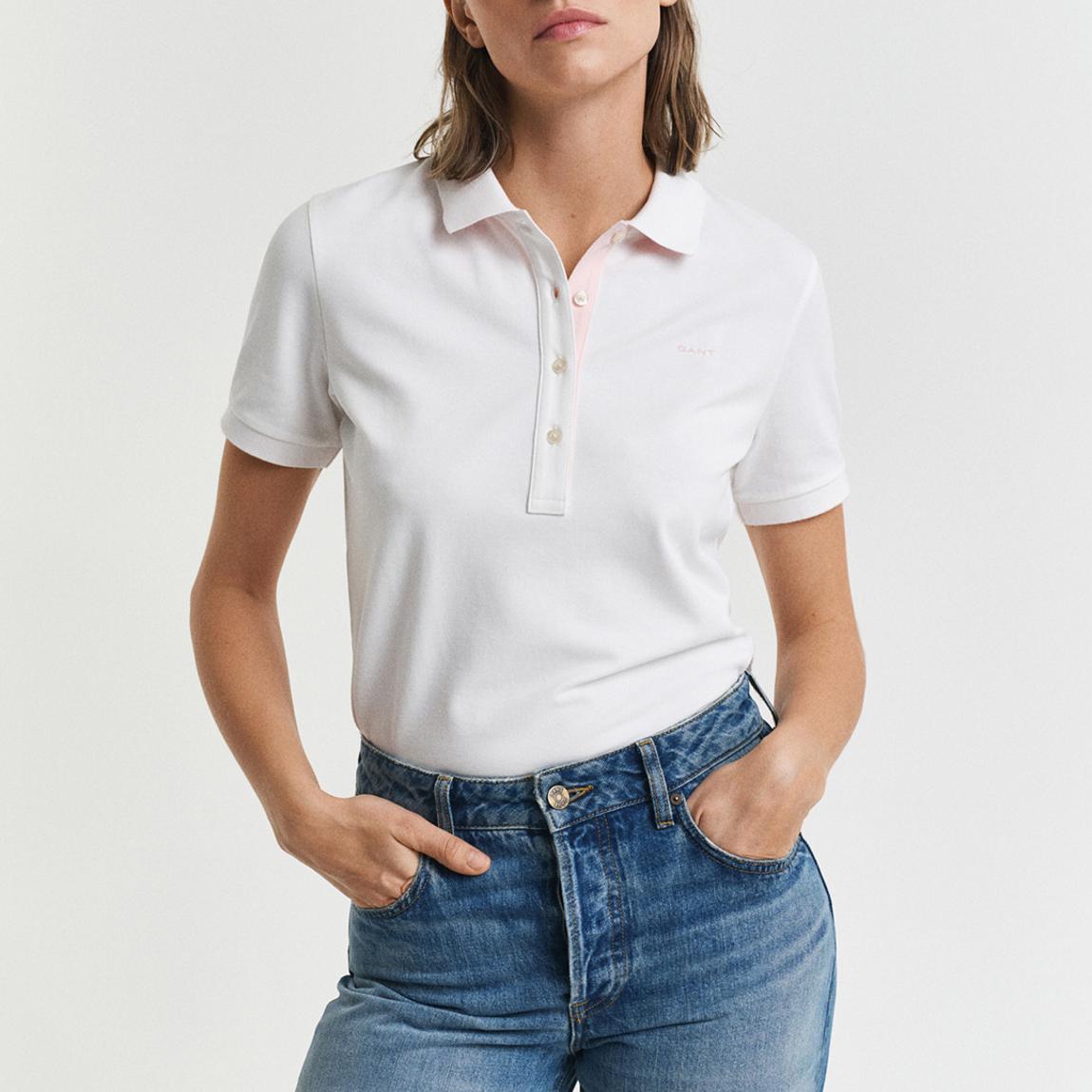 White Contrast Collar Pique Polo Shirt main product photo
