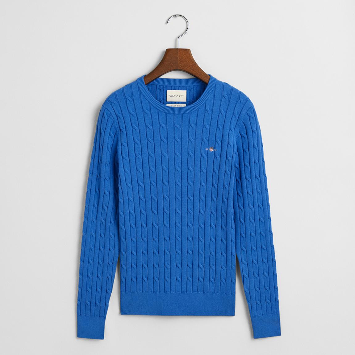 Cobalt Stretch Cable Knit Crew Neck Jumper main product photo