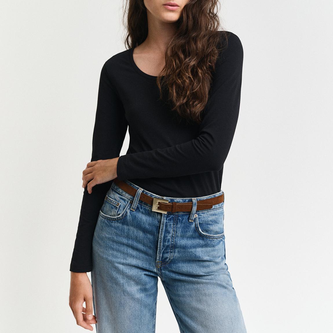 Black Slim Cotton Blend Scoop Neck Top main product photo