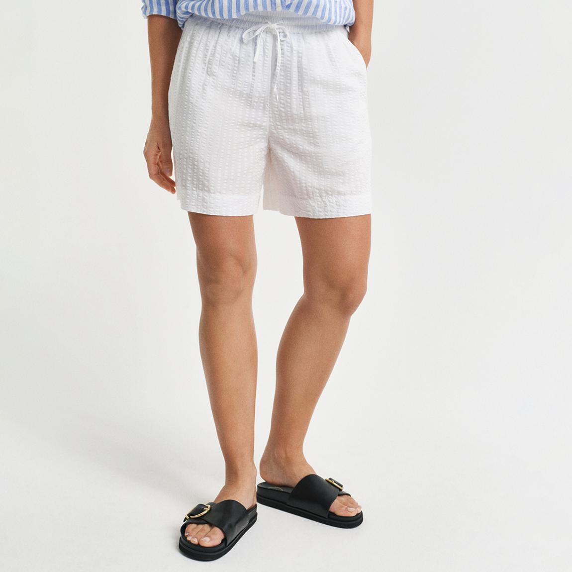 White Tonal Striped Seersucker Shorts main product photo