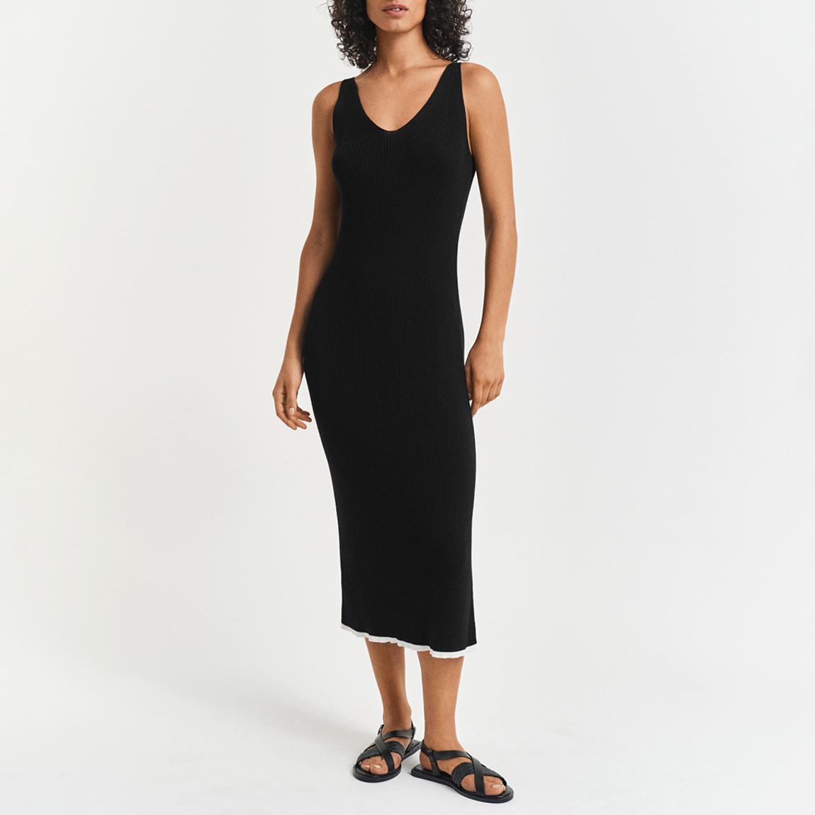 Black Contrast Ribbed Knit Strap Dress main product photo