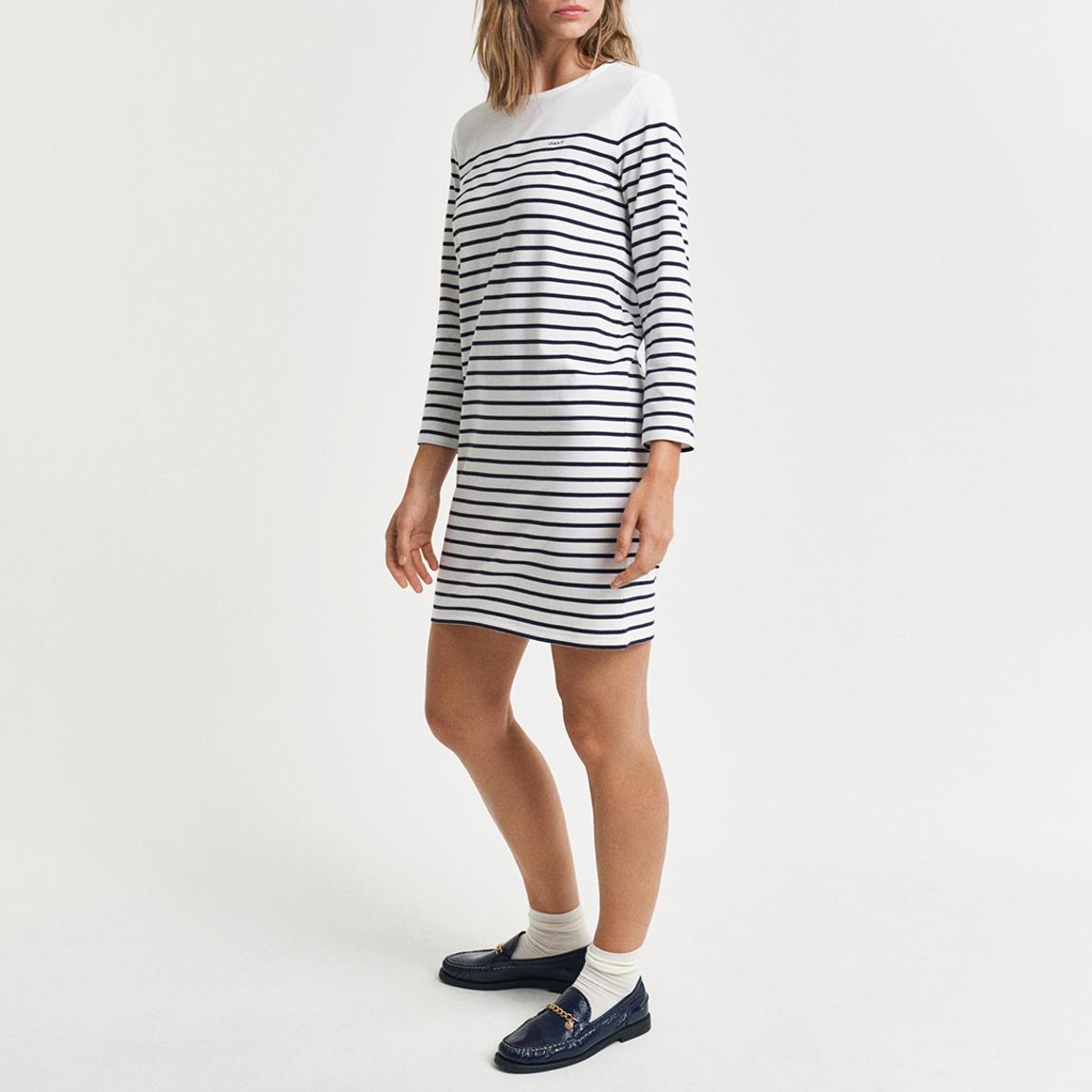 Eggshell Breton Crew Neck Dress main product photo
