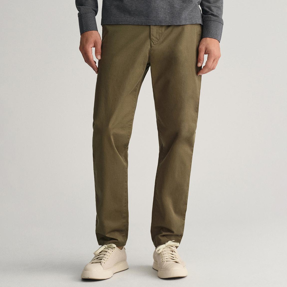 Khaki Tapered Cotton Twill Chino Trousers main product photo