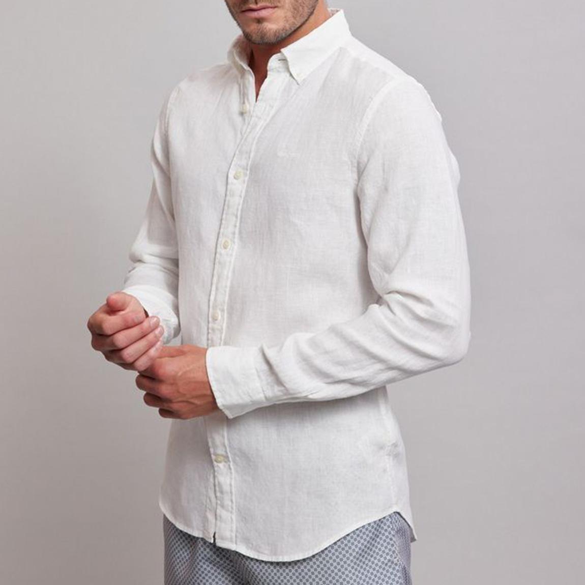 White Slim Linen Shirt main product photo