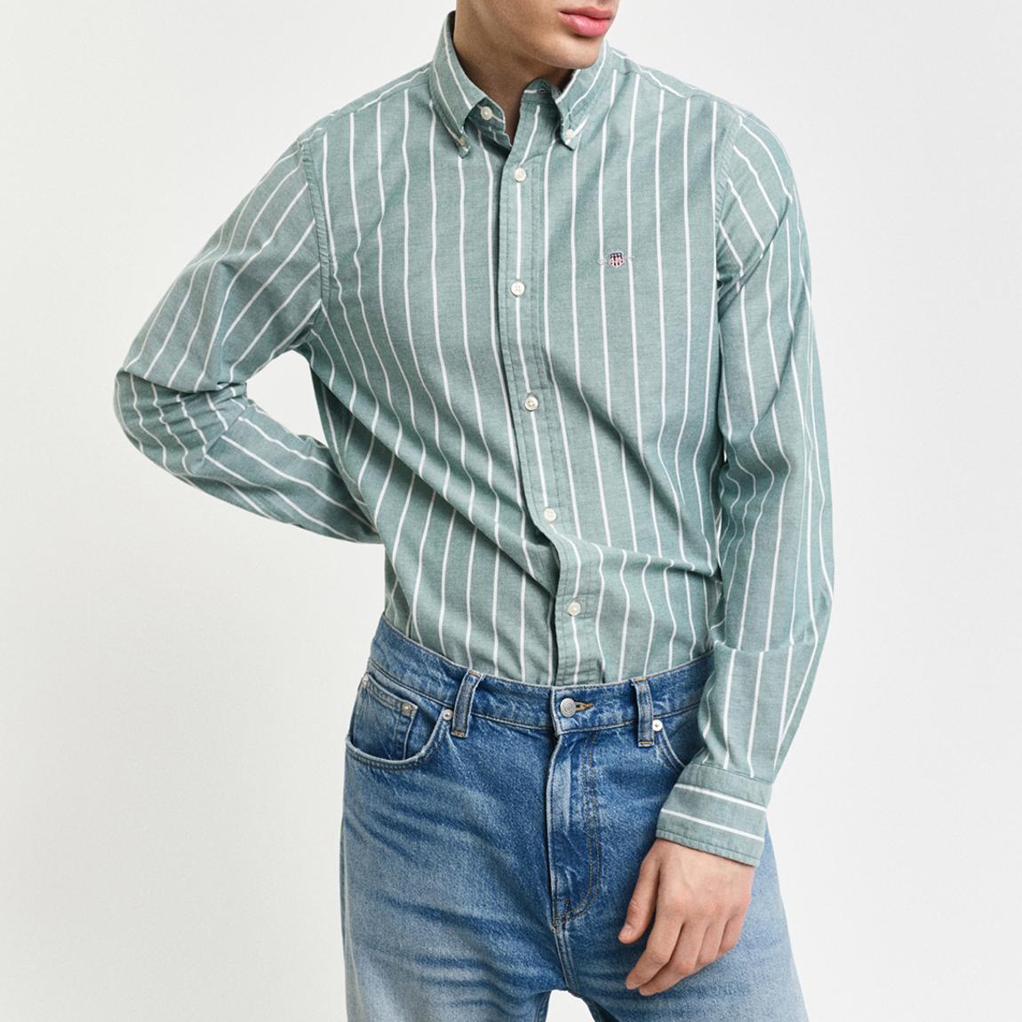 Blue/White Stripe Slim Oxford Cotton Blend Shirt main product photo