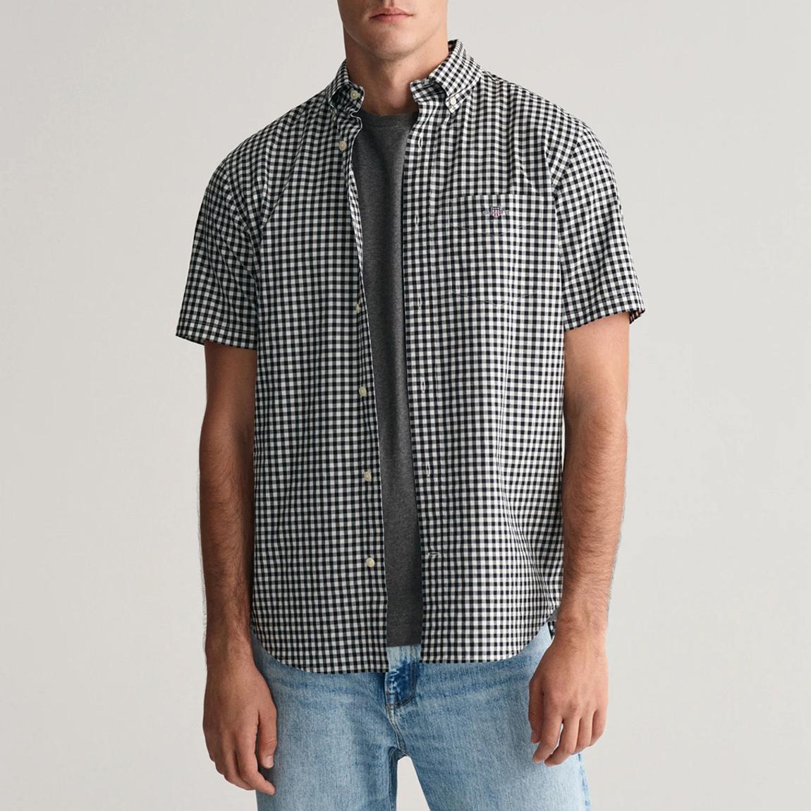 Black/ White Gingham Cotton Poplin Short Sleeve Shirt main product photo