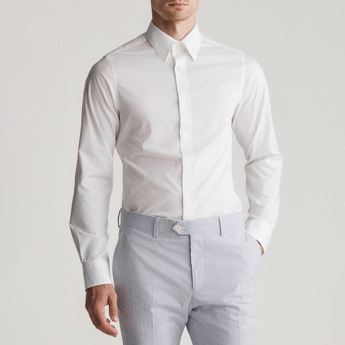 White Slim Stretch Cotton Blend Poplin Shirt main product photo