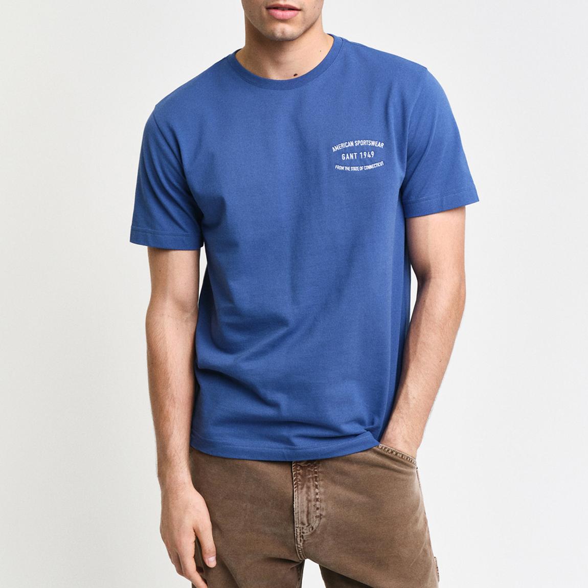 Blue Small Graphic Pique Cotton T-Shirt main product photo