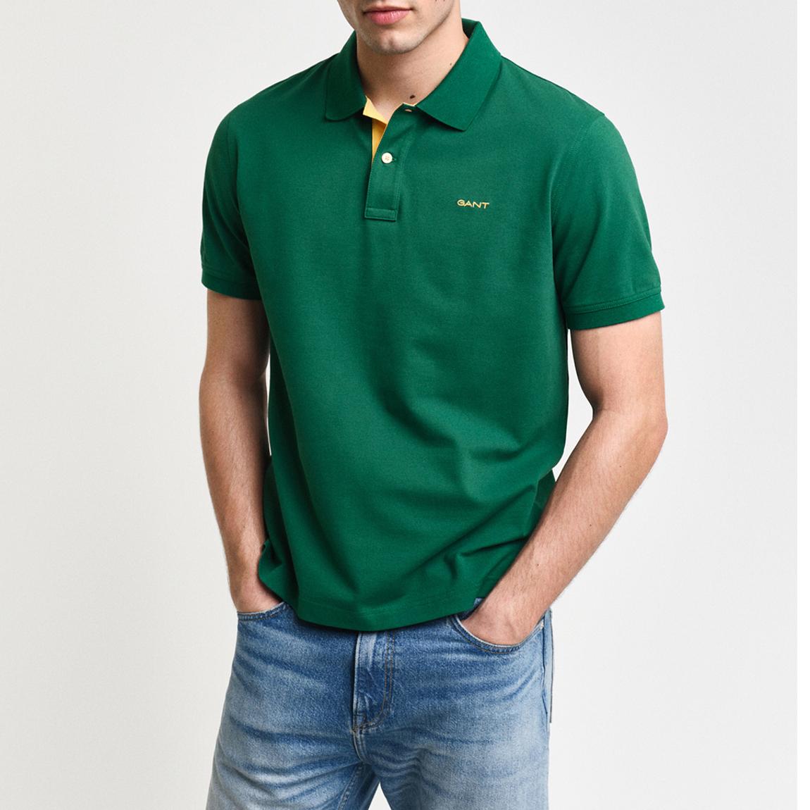 Green Contrast Cotton Blend Pique Polo Shirt main product photo