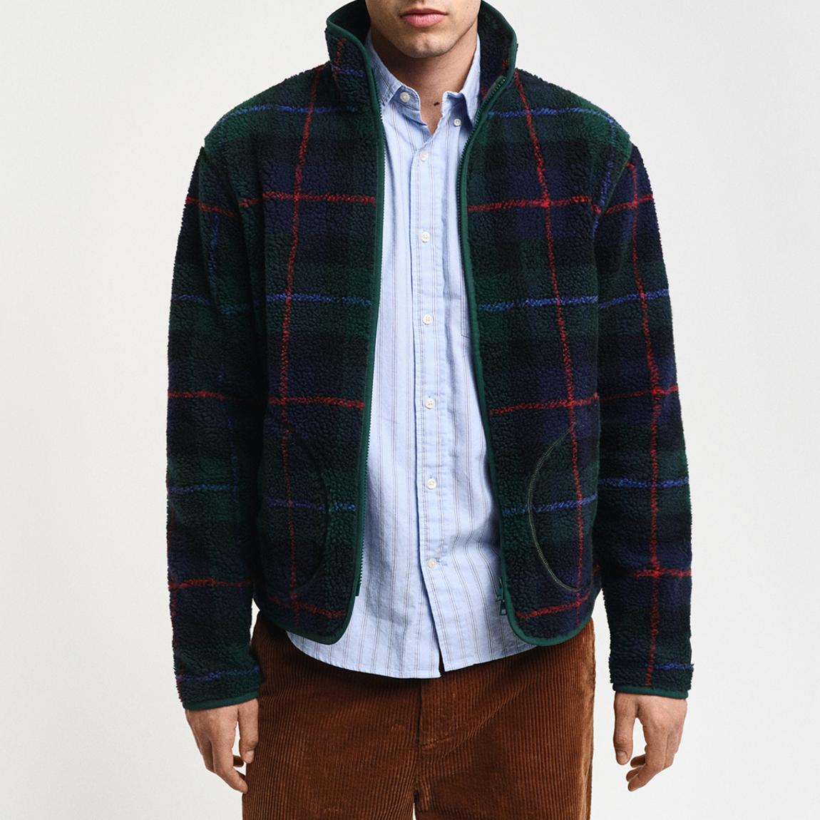 Dark Green Checked Fleece Jacket main product photo