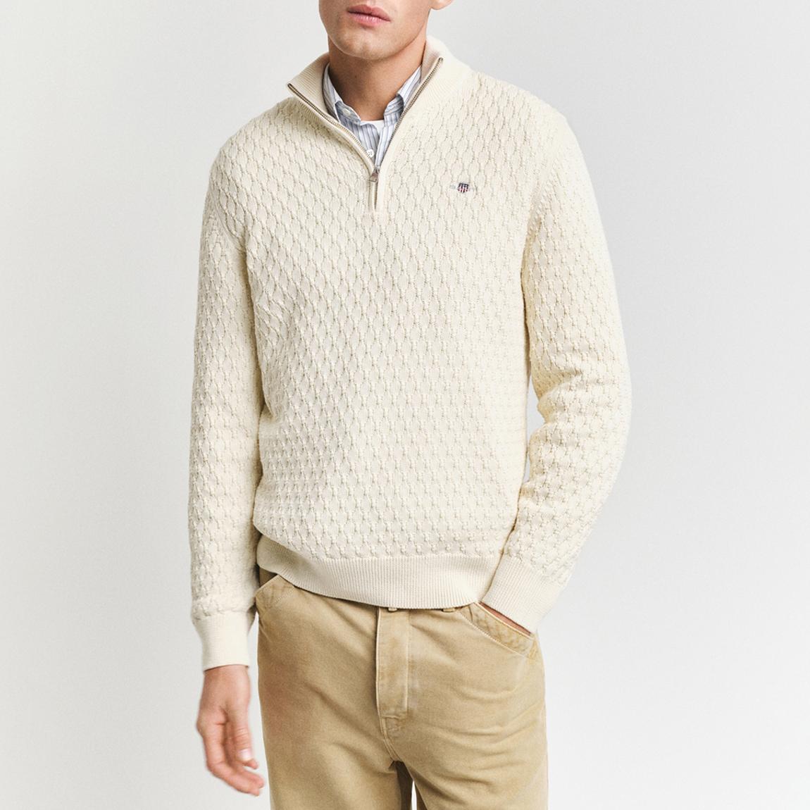 Ecru Textured Cotton 1/2 Zip Jumper main product photo