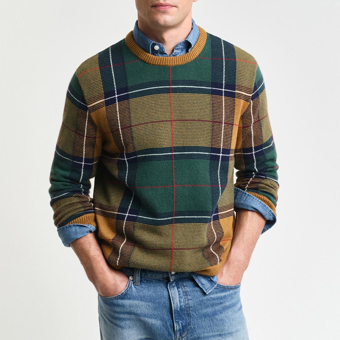 Green/Yellow Checked Crew Jumper main product photo