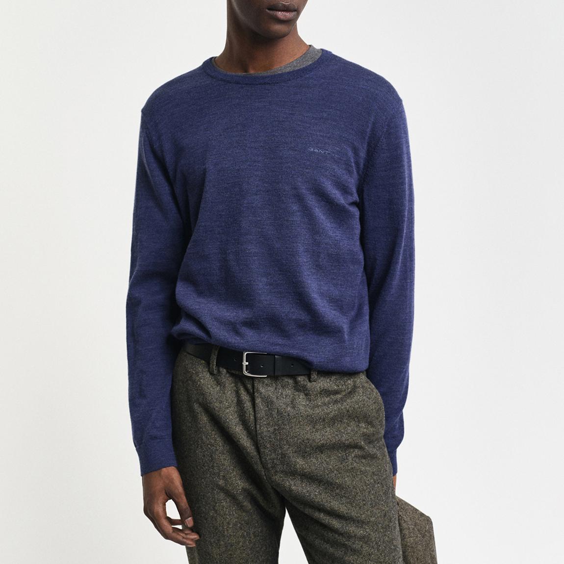 Navy Merino Wool Crew Neck Jumper main product photo