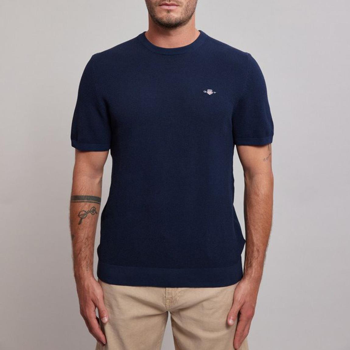 Navy Micro Textured Cotton T-Shirt main product photo