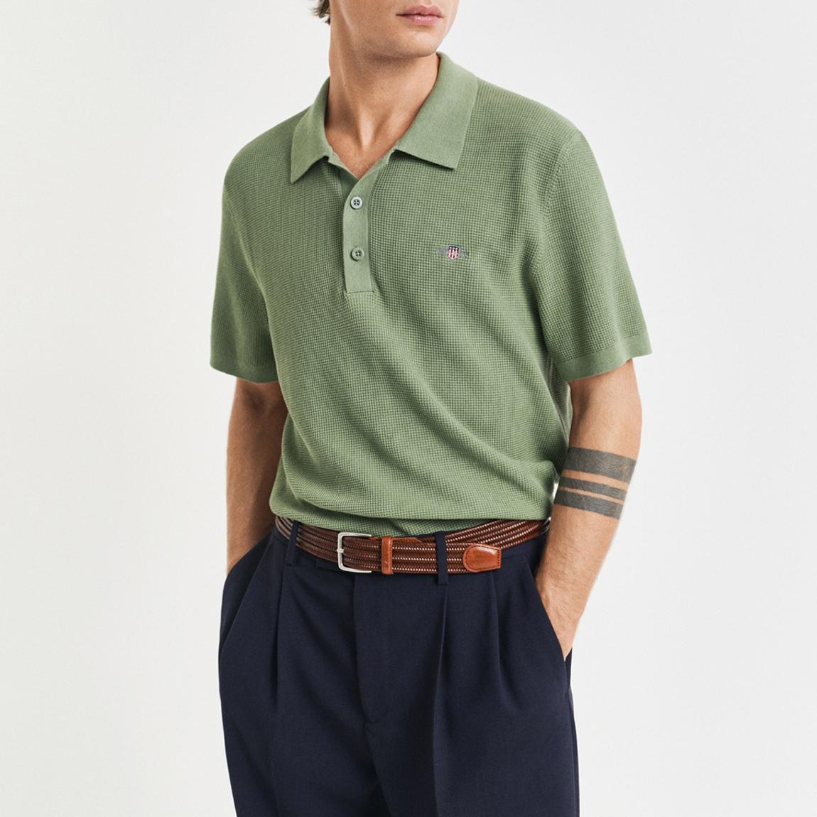 Olive Micro Textured Cotton Polo Shirt main product photo