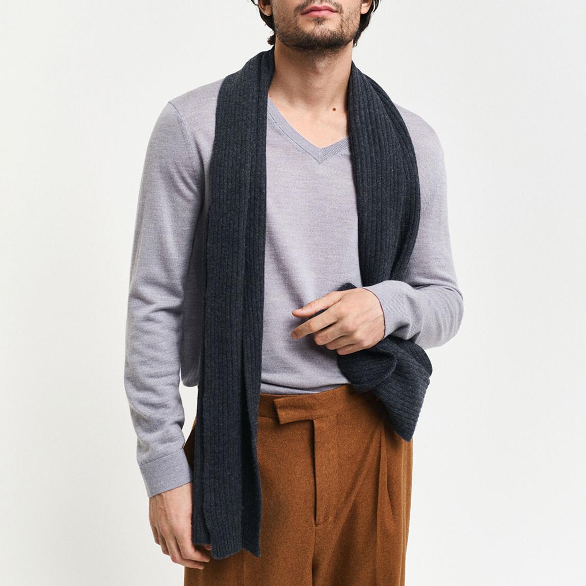 Grey Merino Wool V-Neck Jumper main product photo