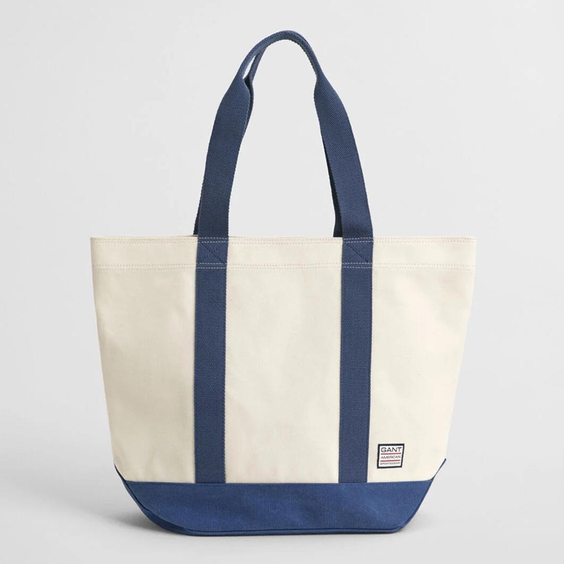 White/ Navy Canvas Beach Tote Bag main product photo