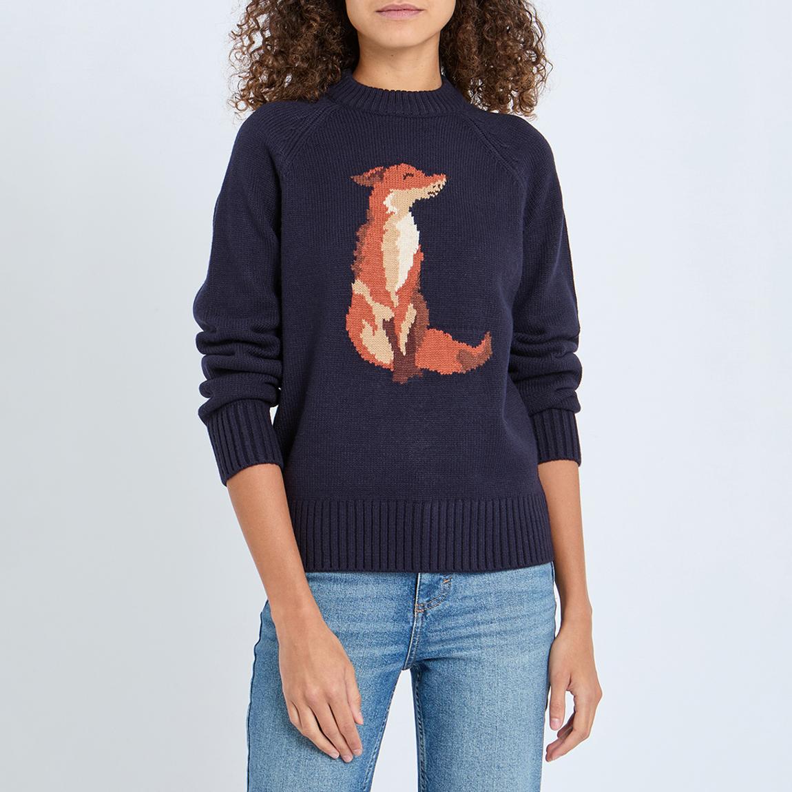 Navy Intarsia Fox Knit Jumper main product photo