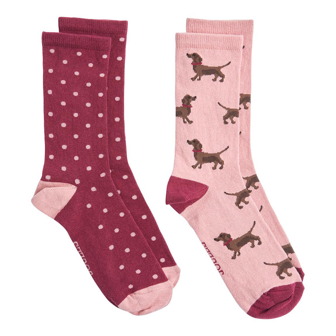 Womens Pink/Burgundy Sausage Dog 2 Pack Socks main product photo