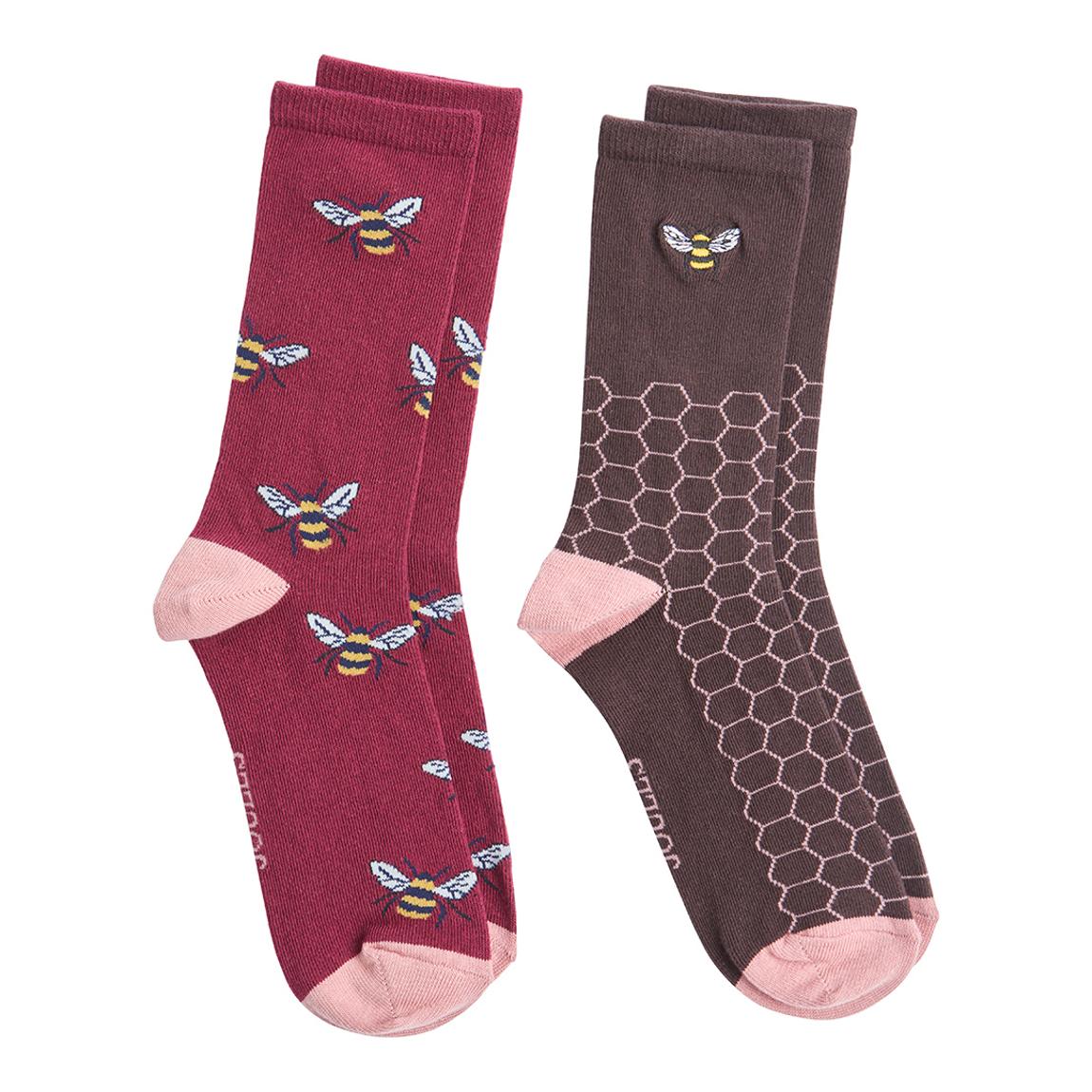 Womens Chocolate & Burgundy Bee 2 Pack Socks main product photo
