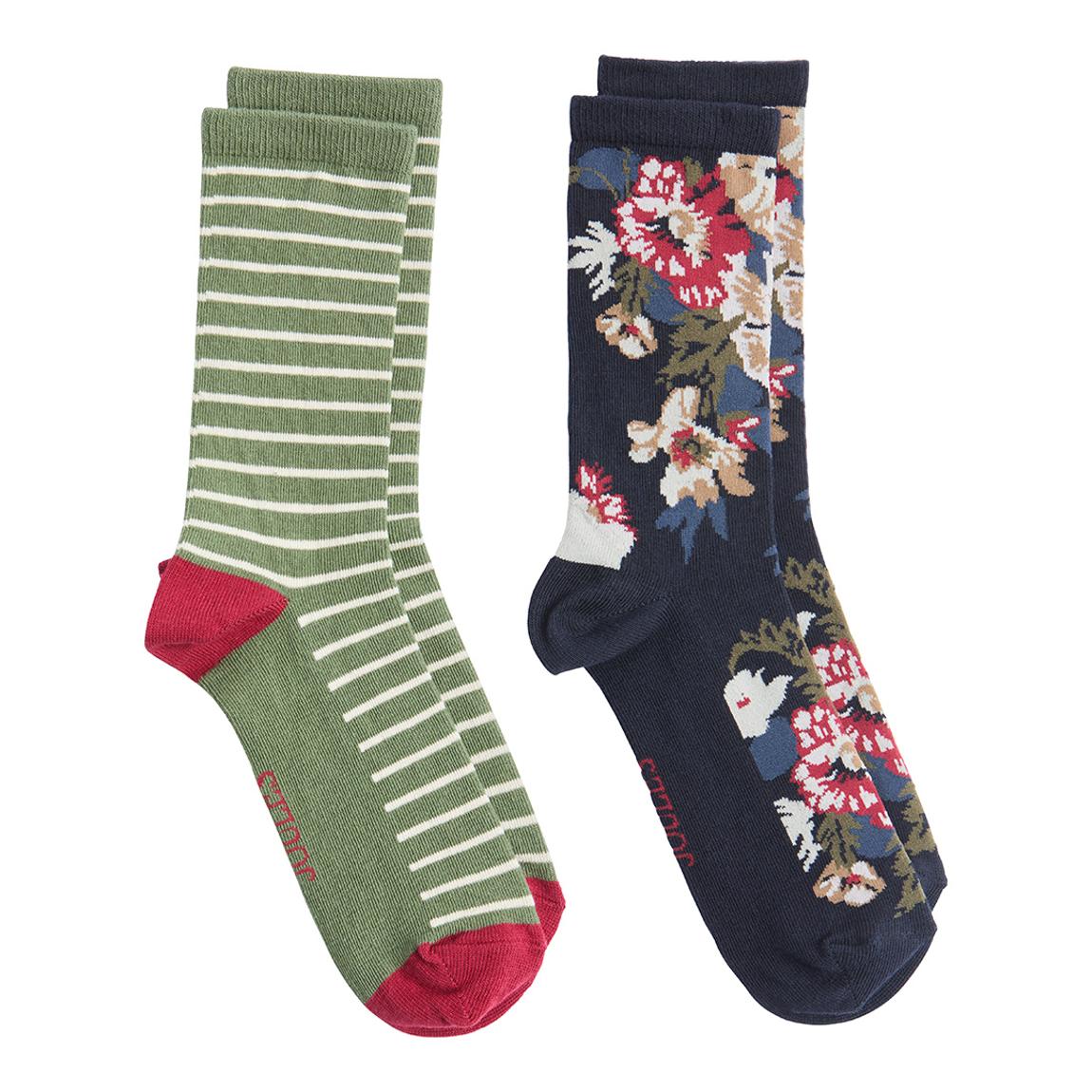 Womens Navy Floral & Stripe 2 Pack Socks main product photo