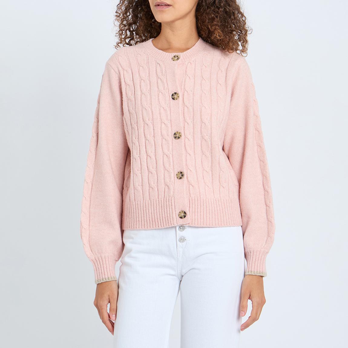 Pink Cable Wool Blend Cardigan main product photo