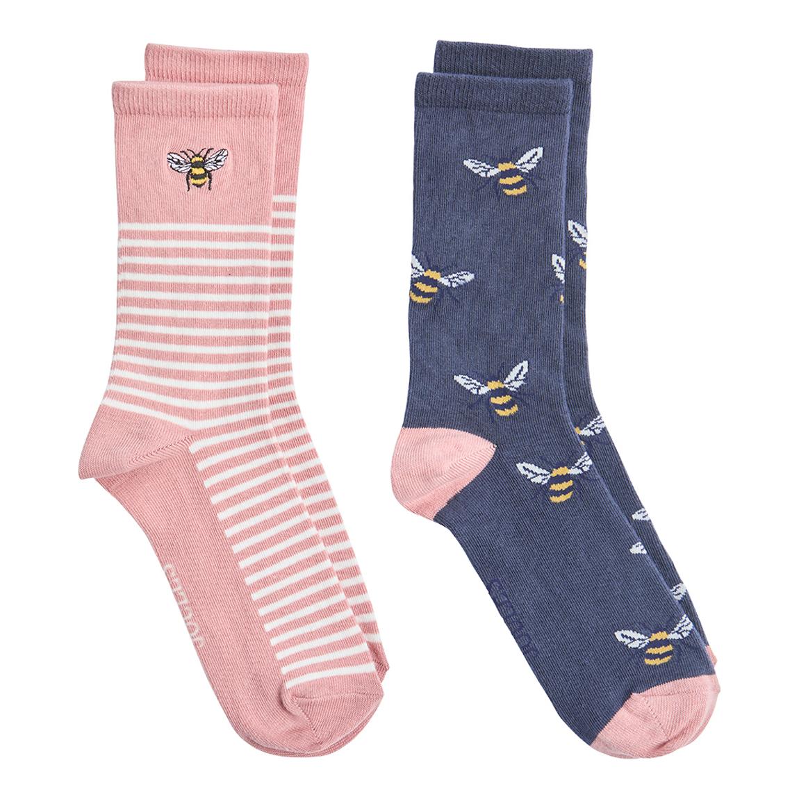 Womens Pink Bee & Stripe 2 Pack Socks main product photo